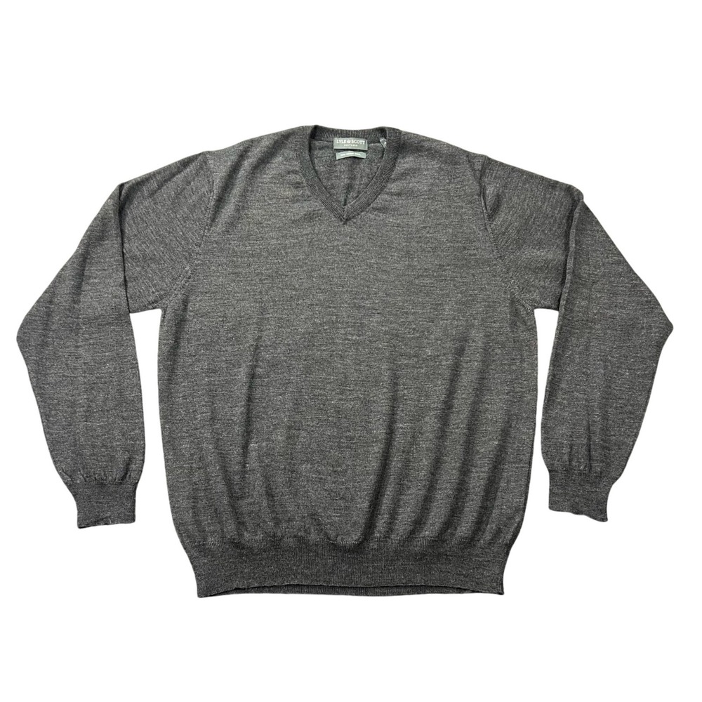 Lyle Scott Scotland‎ Men's Large V-Neck 100% Merino Wool Sweater Dark Grey